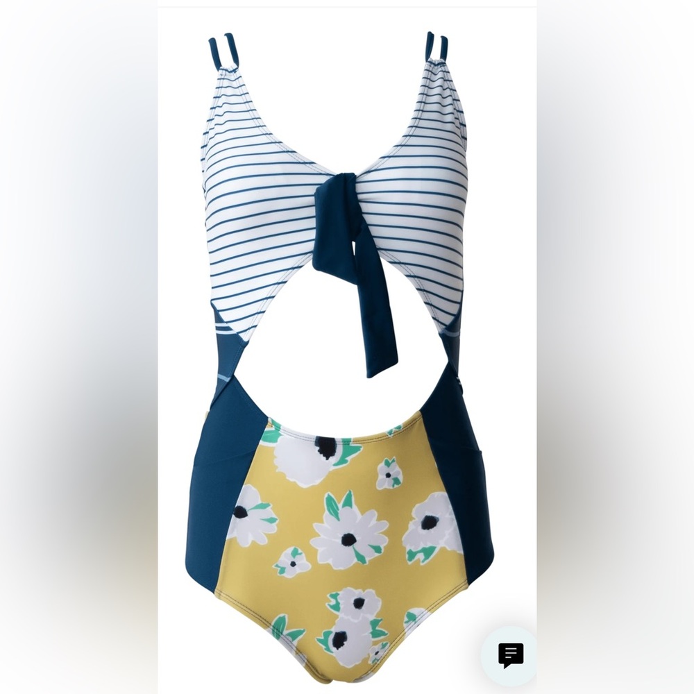 Striped and Floral Women Swim One Piece